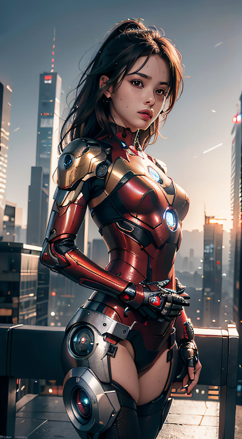 8k, 現実的, 魅力的, 非常に詳細な, a 20 year old girl a sexy and 魅力的 woman inspired by Iron Man wearing a shiny Iron Man mech. 彼女はセクシーさと自信をもって服を着る, アイアンマンを完璧に解釈&#39;の強さとカリスマ性. サイバーパンク風の都市の夜景, a sexy and 魅力的 woman takes Iron Man&#39;コスプレをテーマに. 光沢のあるアイアンマンメカを身に着けている, 彼女は高層ビルが立ち並ぶ通りに立っている. 街の夜景は明るい, 彼女のメカを振り返る, 未来のテクノロジー感覚を加える. 周囲の建物や通りはサイバーパンクの要素に満ちている, ネオンライトなど, ハイテク機器と未来的な建築デザイン. シーン全体が未来的でSF的な雰囲気に満ちている. この高解像度, 高品質の画像があなたに素晴らしい視覚的楽しみをもたらします, セクシーな組み合わせ, 未来的かつSF的な要素. OCレンダリング, ドラマチックな照明, 受賞歴のある品質