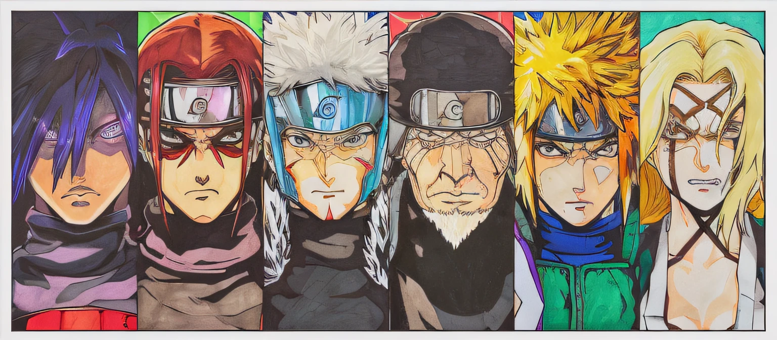 A close-up of a group of anime characters with different hair colors, naruto art style, Vibrant fan art, highly detailed exquisite fanart, colored manga art, from naruto, Anime style artwork, manga painting, colored sketch anime manga panel, Trending anime art, anime style art, Detailed fanart, trending anime artwork, inspired by Kameda Bōsai, High-quality fanart