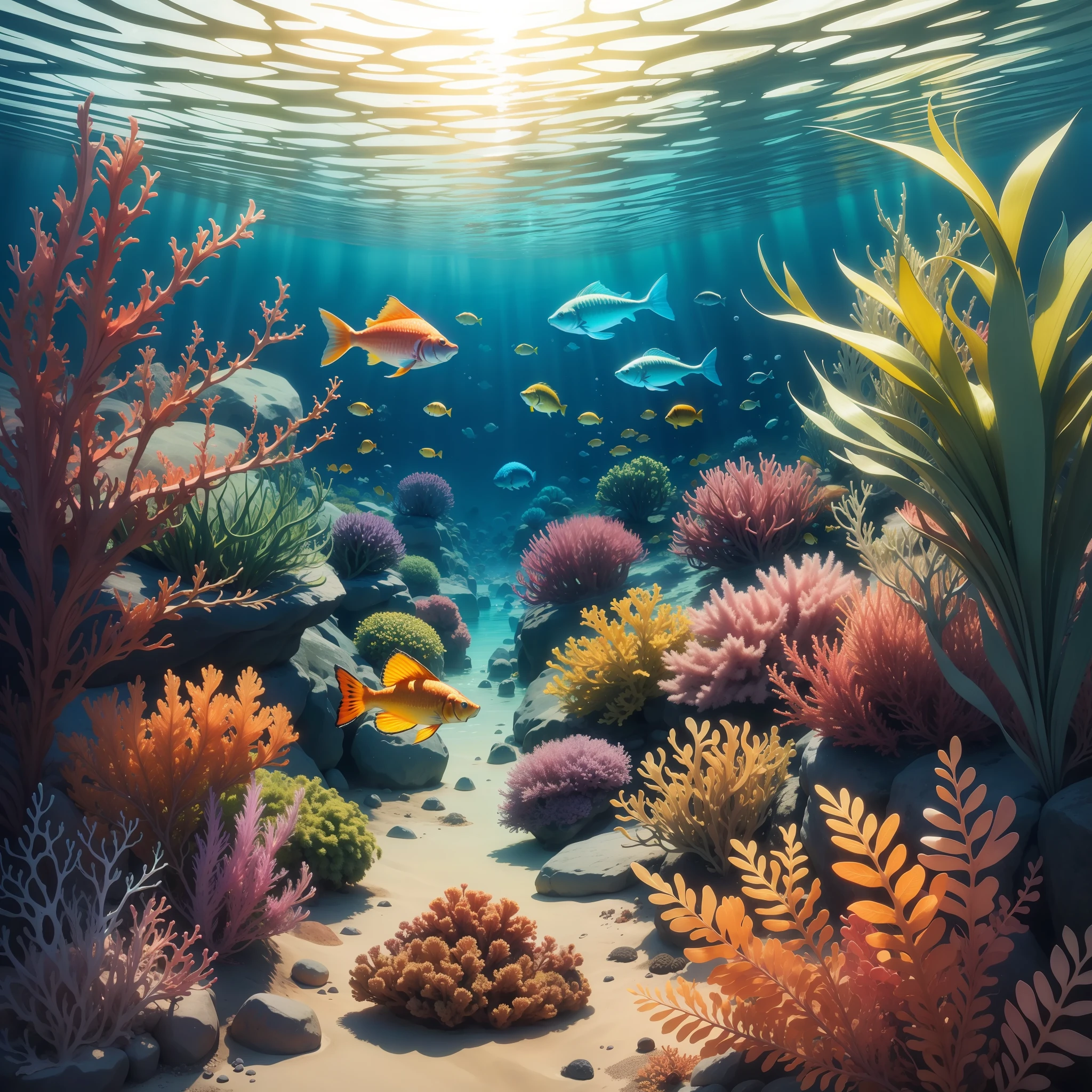 A painting of a coral reef with fish and plants - SeaArt AI