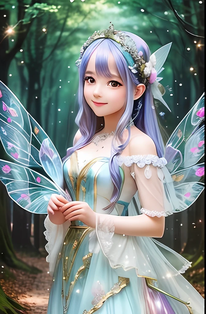 Beautiful fairy with a sense of transparency､Beautiful sparkling forest、Transparent feathers､kindly smile､Tiere