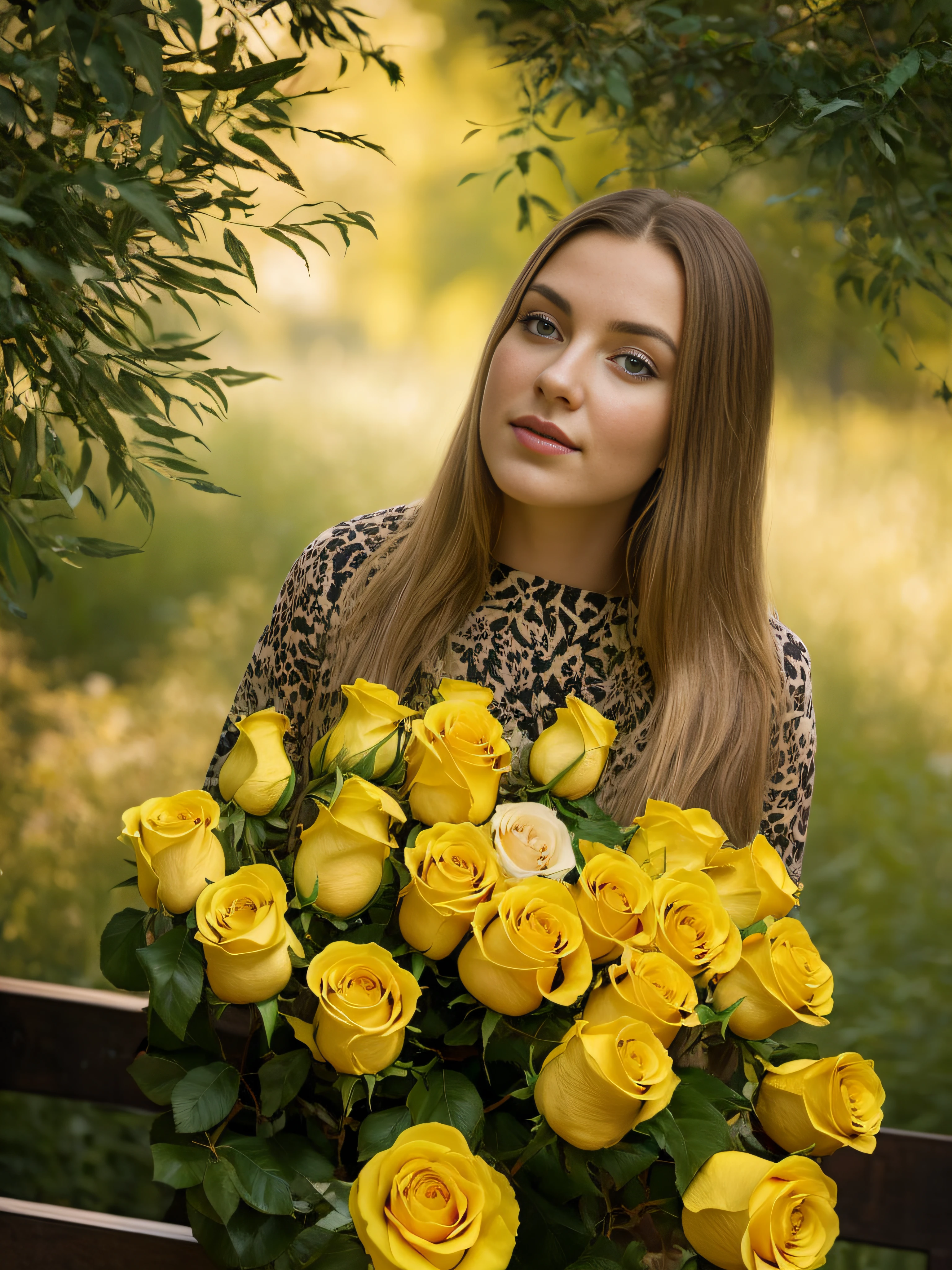 Tips
Variations
On the bench, Woman holding bouquet of yellow roses, with flowers, by Maksimilijan Vanka, a  photo of a, made on Nikon D750, a  photo of a, made on Nikon D 7 5 0, anna nikonova, handsome girl, alina ivanchenko, anastasia ovchinnikova, Beautiful lady, ukrainian girl, female portrait with flowers, yelena belova, beautiful hair, foto realista, hyper realisitc