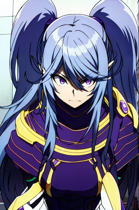 constricted pupils,purple eyes,azure hair,
