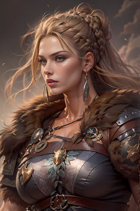 (Masterpiece, ultra detailed: 2), (best quality: 2), (beautiful woman: 2), (beautiful face: 2), viking warrior woman, big muscle...