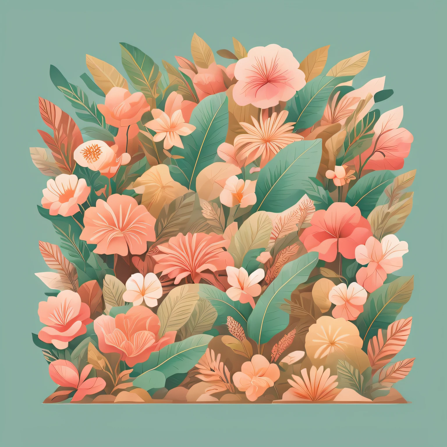 флора принт，Мягкий бежевый，пастельно-розовый，тропические растения，rzminjourney，векторное искусство，Дизайнерские петли