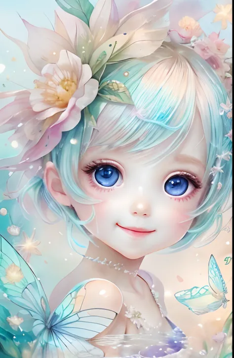Beautiful fairy with a sense of transparency､Beautiful sparkling ocean、Transparent feathers､kindly smile､Summer background､Gentl...