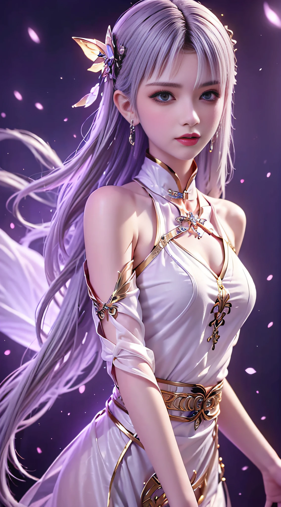 (Masterpiece, Top Quality, Best, Official Art, Beautiful and Aesthetic, Long Exposure: 1.2), Smooth Movement, Charming Patterns, 1 Girl, (Long Dress with Sleeves: 1.3), (((White Clothes) )), upper body close-up, bare shoulders, Chinese girl, blush, black lob hair, portrait, solo, upper body, looking at the observer, detailed background, detailed face, (crystallineAI, crystalline theme:1.1), elemental wind elves, rotation Wind, control the wind, white crystal clothing, dynamic pose, floating particles, ethereal dynamics, whirlwind, vapor, whirlwind in the background, white tone, whirlwind, ethereal atmosphere,