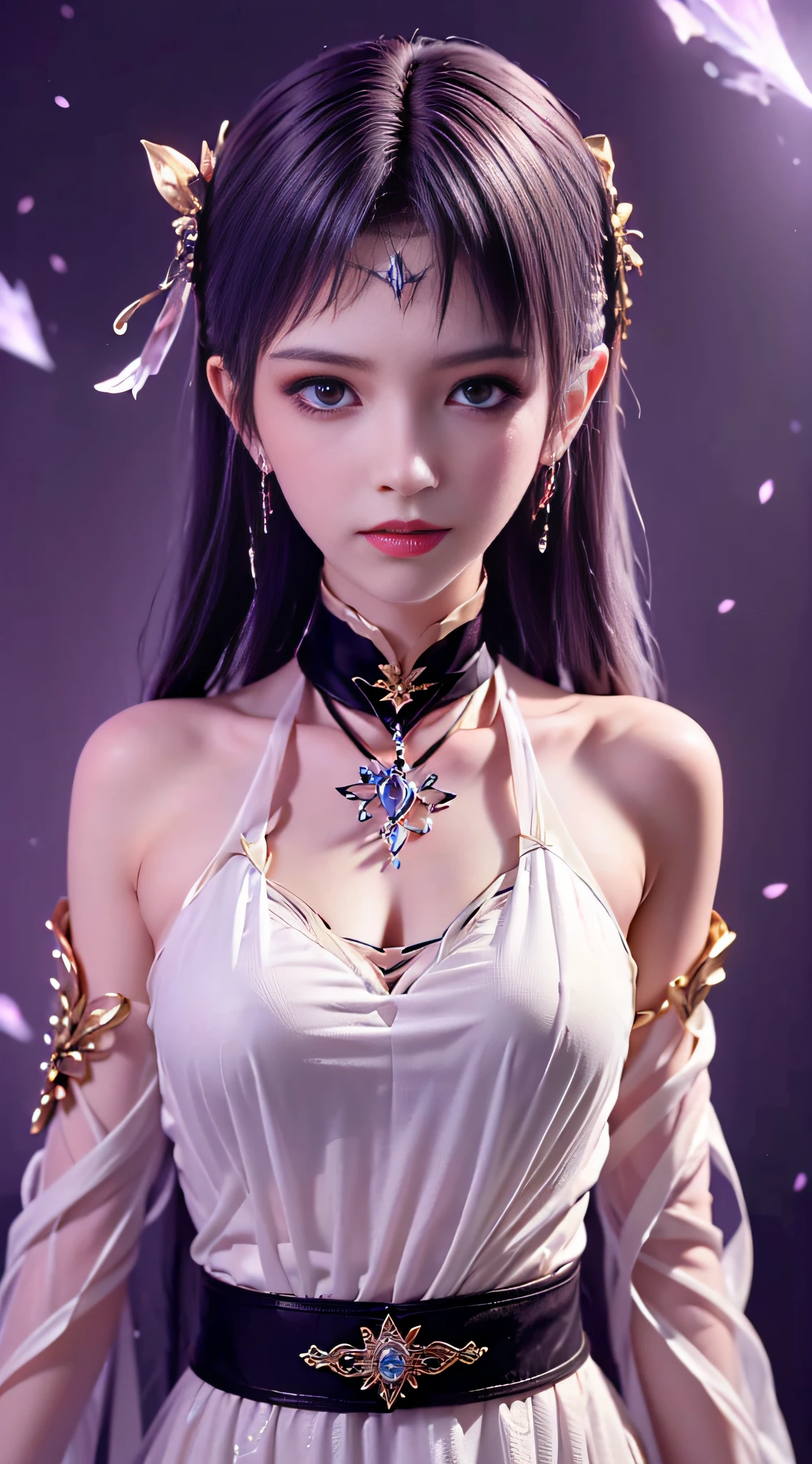 (Masterpiece, Top Quality, Best, Official Art, Beautiful and Aesthetic, Long Exposure: 1.2), Smooth Movement, Charming Patterns, 1 Girl, (Long Dress with Sleeves: 1.3), (((White Clothes) )), upper body close-up, bare shoulders, Chinese girl, blush, black lob hair, portrait, solo, upper body, looking at the observer, detailed background, detailed face, (crystallineAI, crystalline theme:1.1), elemental wind elves, rotation Wind, control the wind, white crystal clothing, dynamic pose, floating particles, ethereal dynamics, whirlwind, vapor, whirlwind in the background, white tone, whirlwind, ethereal atmosphere,