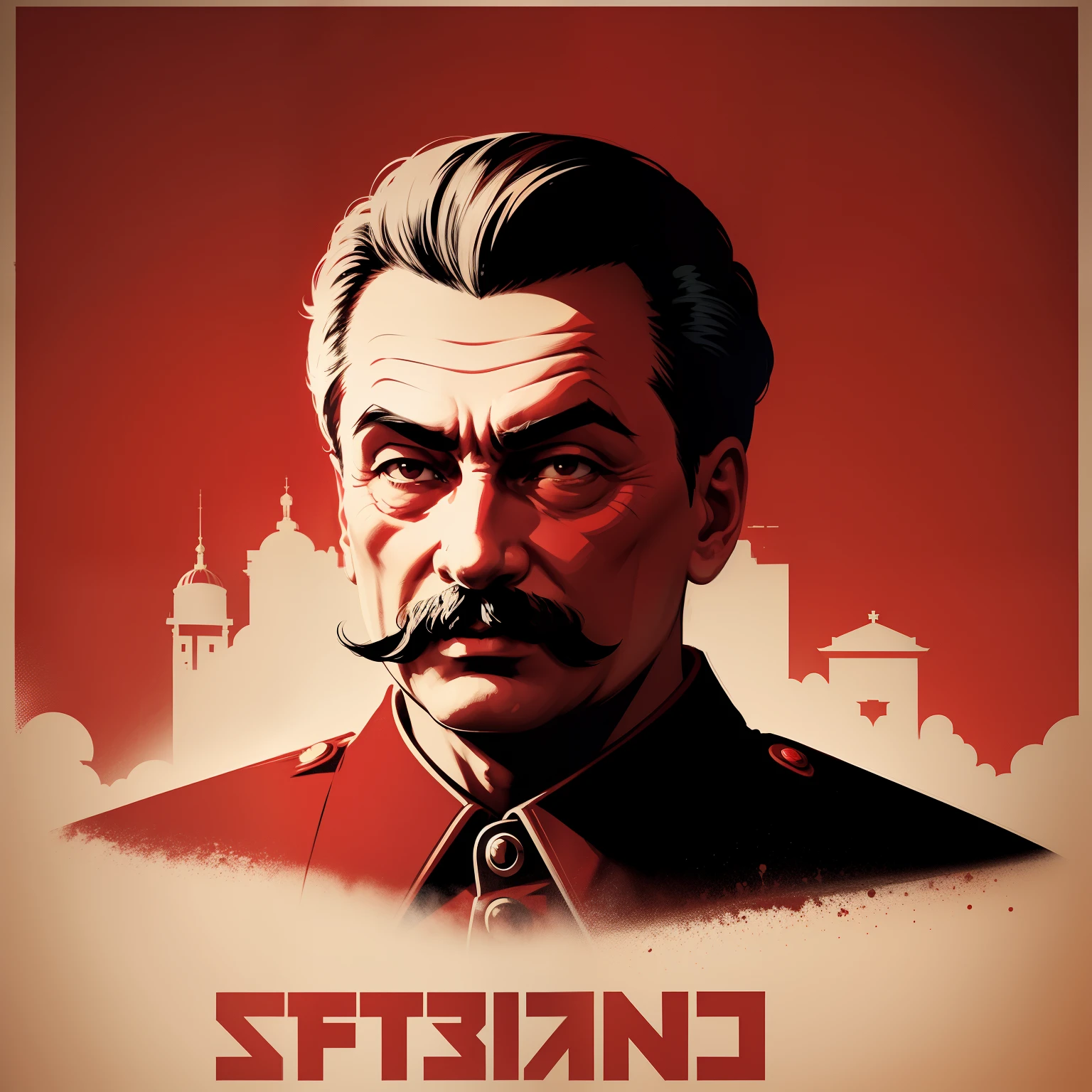 Stalin，Poster style，red theme，Silhouette style，