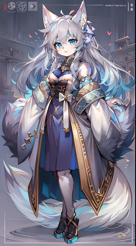 opera house，Big-tailed wolf，blue color eyes，Gray hair，Female，Composer's costume