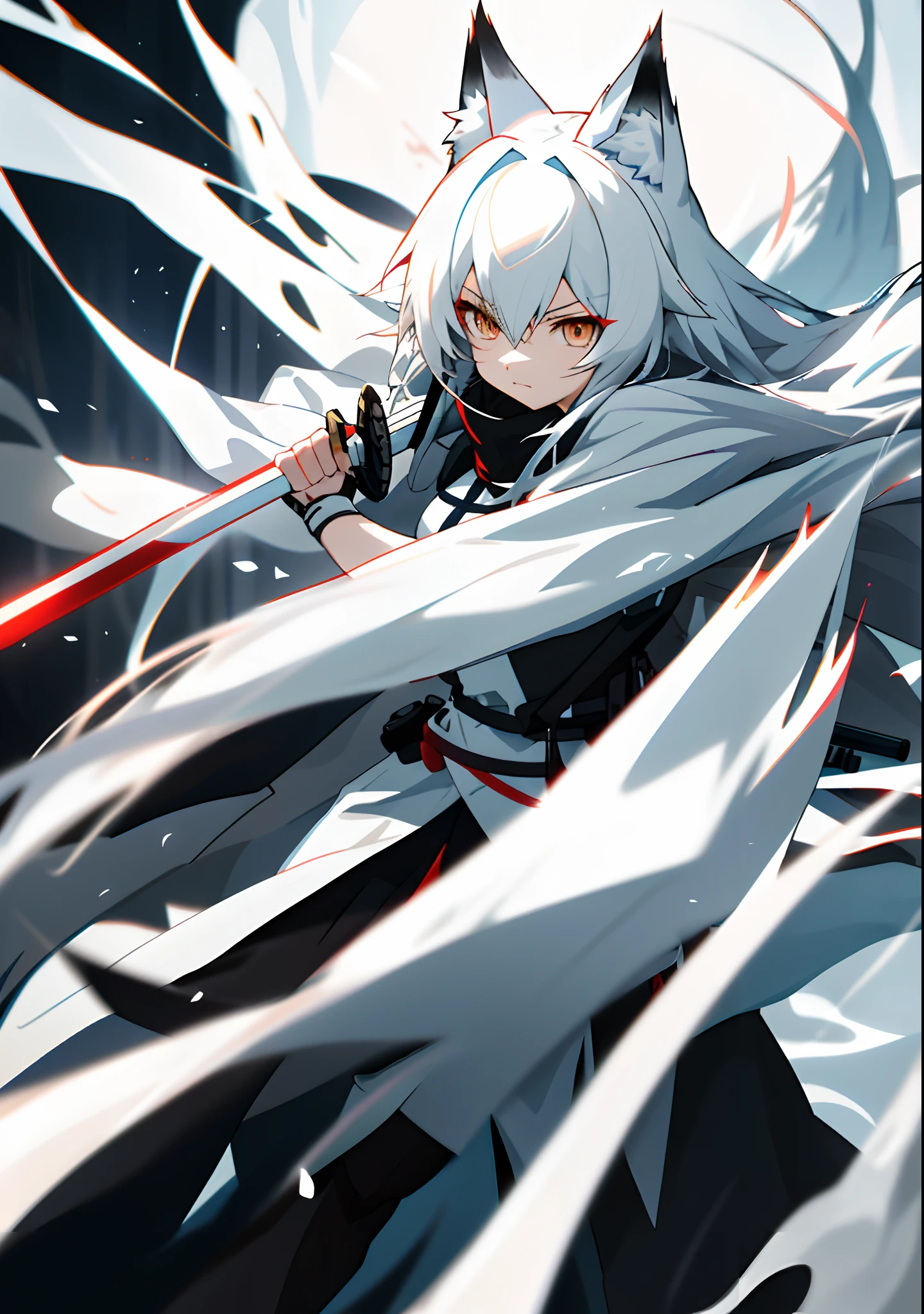 Anime character with sword in hand and white hair - SeaArt AI