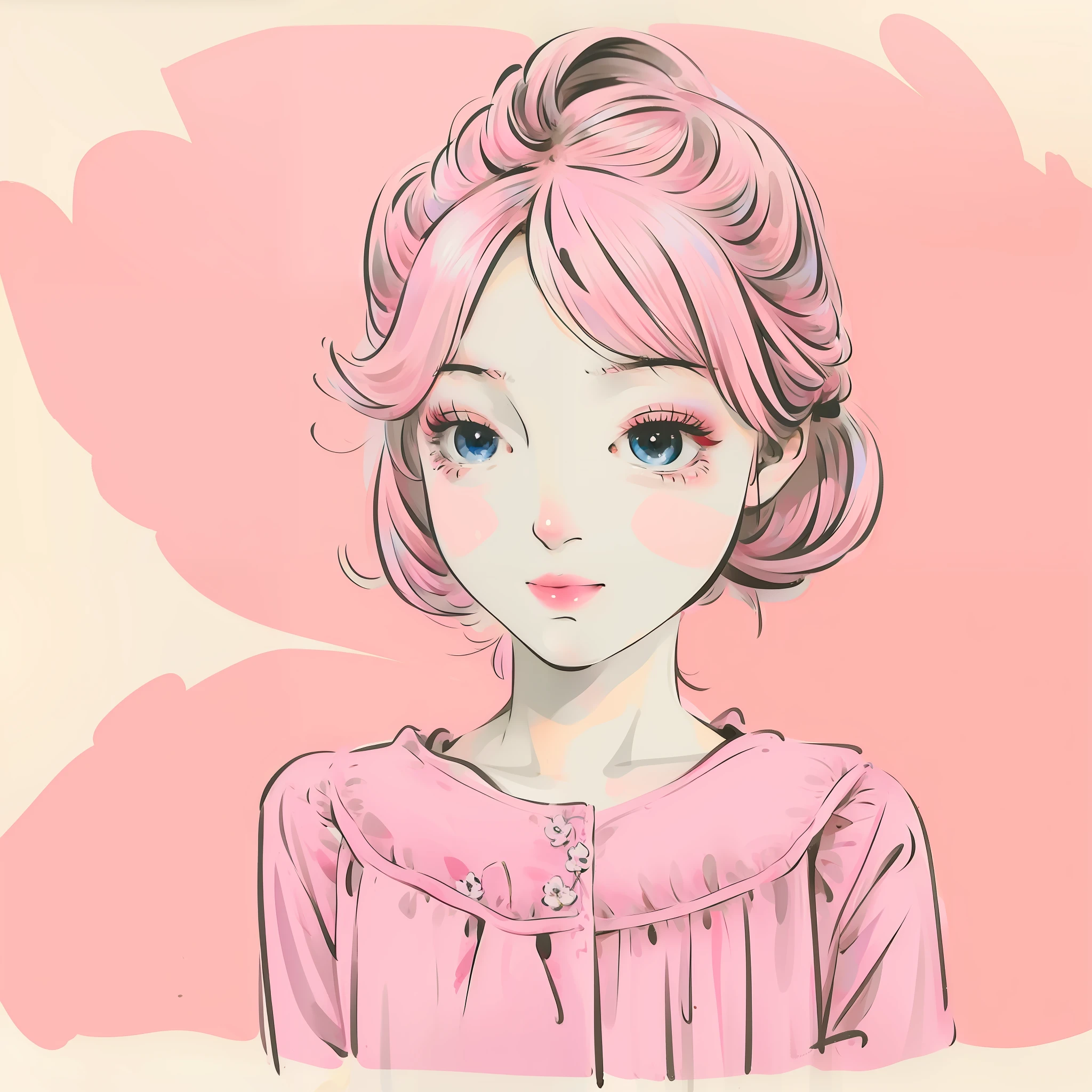 cartoon girl with pink hair holding a flower in her hand, standing in pink dress, full body, girl with a flower face, cute natural anime face, soft anime illustration, cute kawaii girl, her face is a mauve flower, cartoonish cute, cute anime face, holding a flower, her face looks like an orchid, she has a cute face, she has a cute expressive face