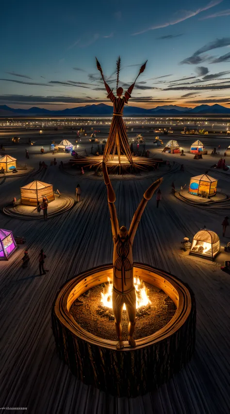 8k masterpiece, best quality:1.2), ultra high definition, photorealistic, burning man festival, black rock desert, black rock mo...