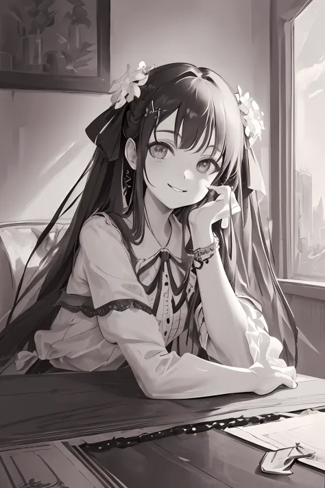 masterpiece, best quality, 1girl, solo, long_hair, looking_at_viewer, smile, dress, ribbon, jewelry, very_long_hair, hair_ribbon...
