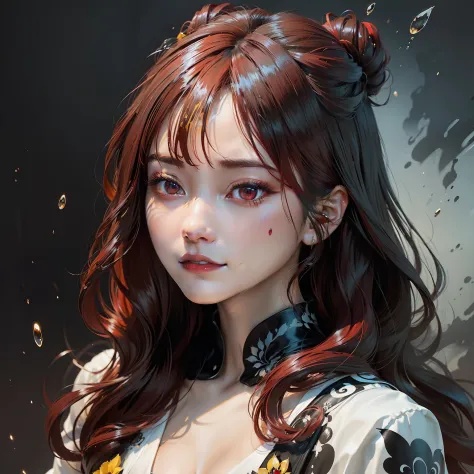 art board , painting a close up of a woman with dark red hair , woman has white long robe with black line on it, yellow eyes , beautiful fantastic kanzashi , beautiful character painting , epic exquisite character art, stunning character art, by Fan Qi , s...