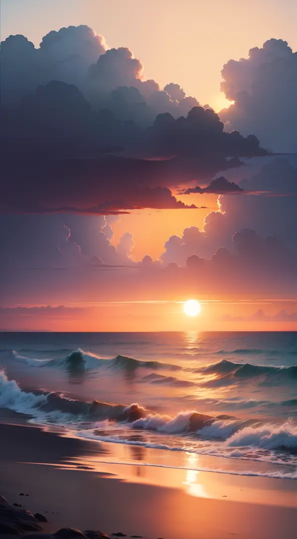 Beau lever de soleil sur la plage, Style Makoto Shinkai, Small island on the horizon