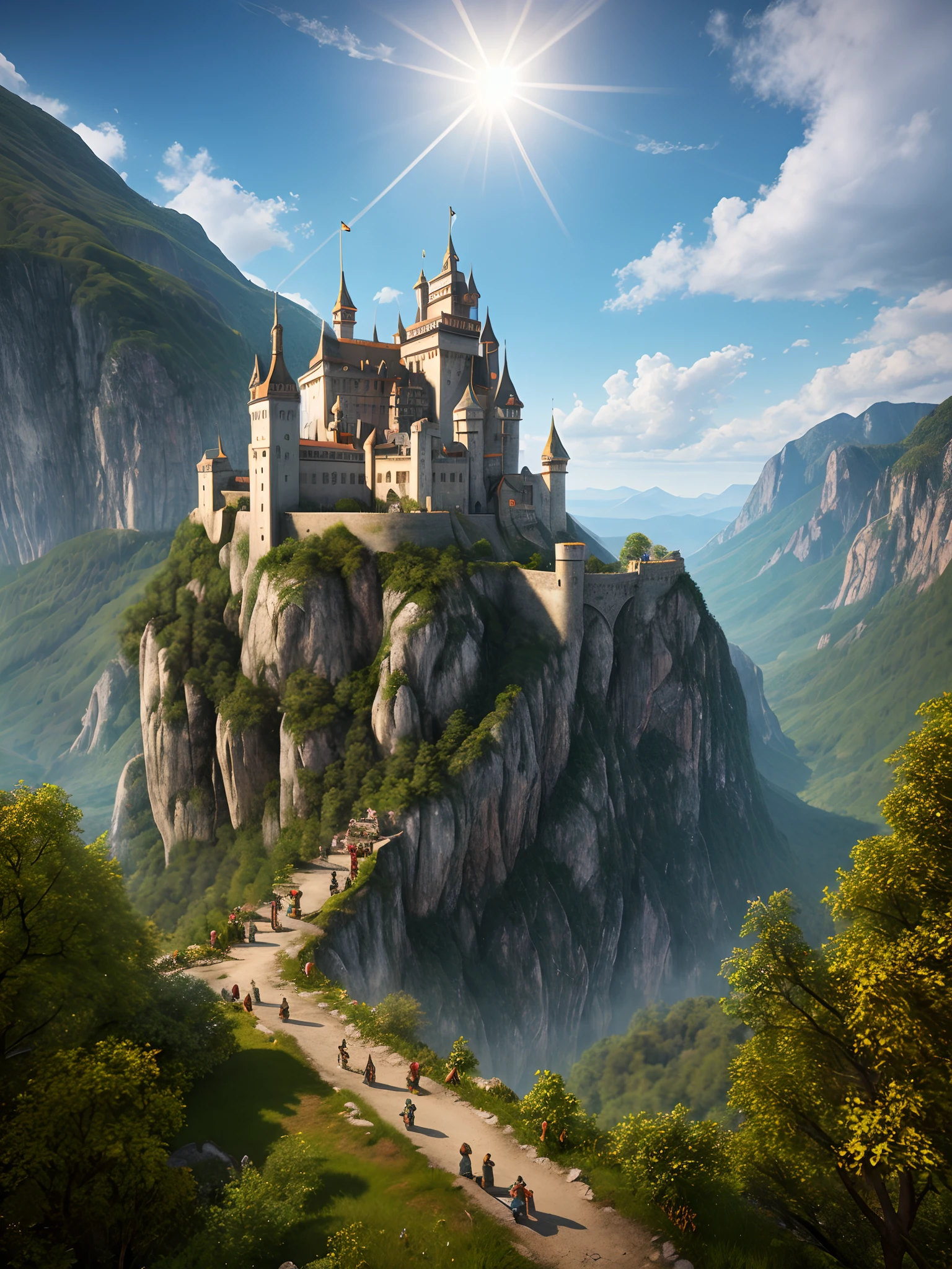 A forbidden castle high up in the mountains, pixel art, (intricate details:1.12), hdr, (intricate details, hyperdetailed:1.15), (natural skin texture, hyperrealism, soft light, sharp:1.2), game art, key visual, surreal