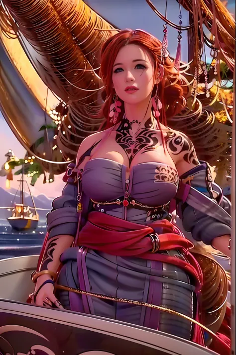 Un barco de lujo y una hermosa mujer bronceada, Cuerpo definido y tatuado tomando el sol en la proa del barco.  (La mejor calida...