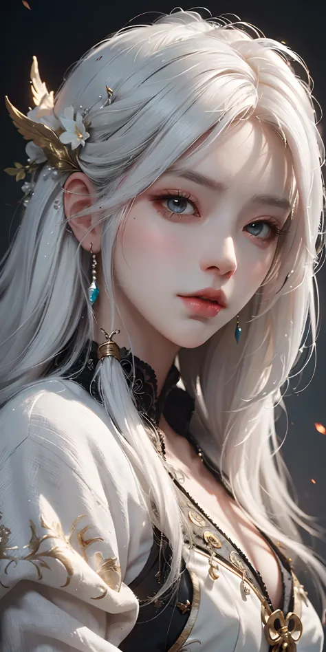 a close up of a woman with white hair and a white mask, beautiful character painting, guweiz, artwork in the style of guweiz, wh...