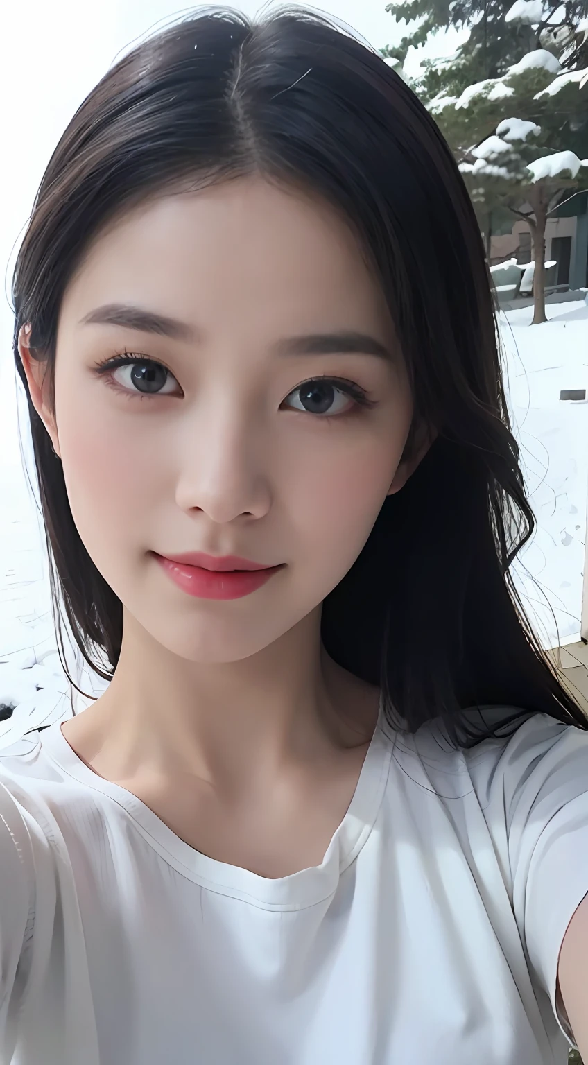 Best Quality, masutepiece, Ultra High Resolution, (Realistic: 1.4), Original photo, Head Photo, Snow White skin, Simple background, detail, Selfie, 1 girl, Looking at the viewer,