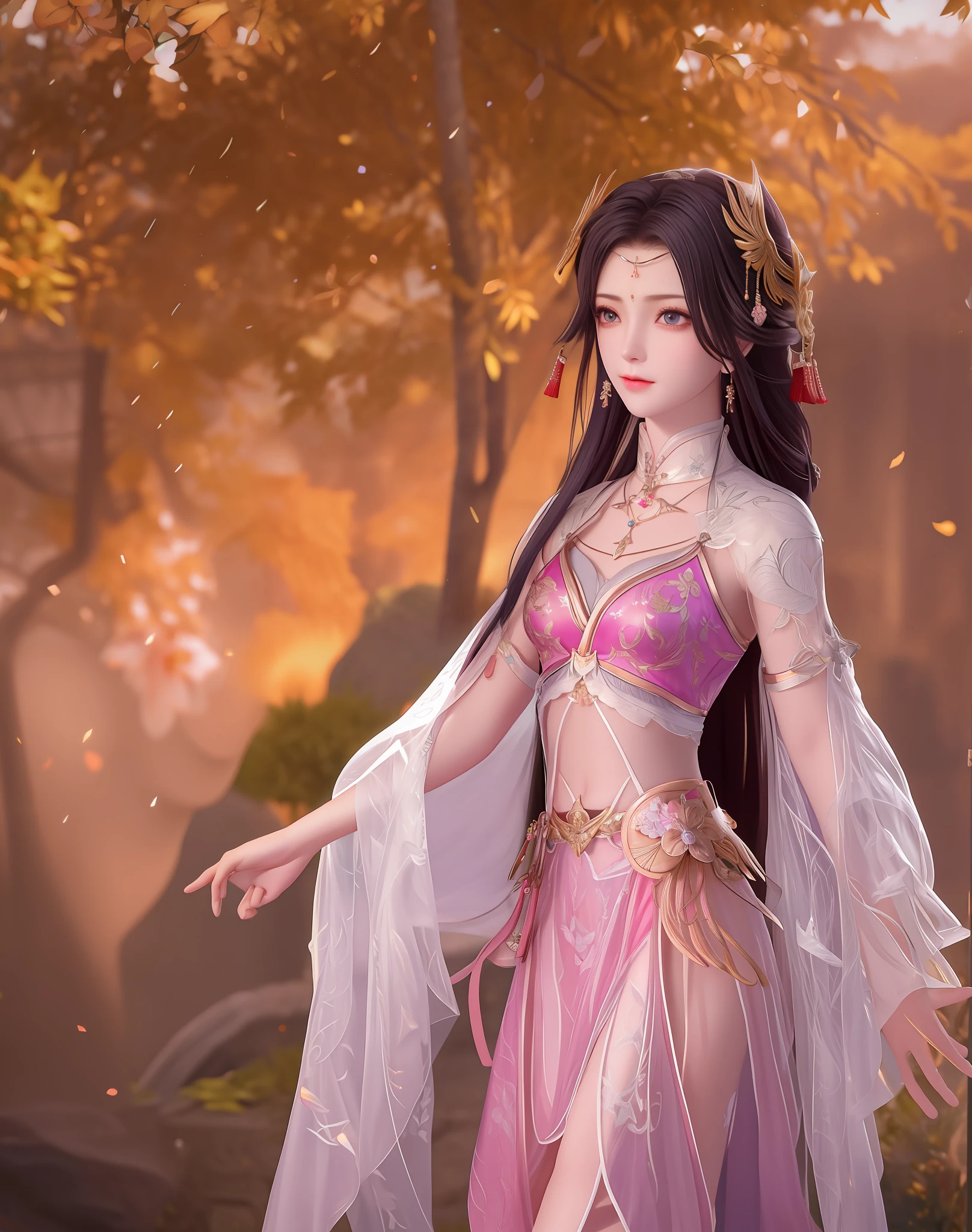 best qualtiy， tmasterpiece， A high resolution， 1girl， battleground background，Pink ancient Chinese transparent bikini， cloak，Gauze clotheetalcollar， Ancient sword，hair adornments， choker necklace， jewely， beautiful  face， small heads，upon_body， Tyndall effect， realisticlying， edge lit， twotonelighting， （highdetailskin：1.2），tmasterpiece:1.3， 8K  UHD，Fine eyes，double eyelid， digital SLR camera， gentle illumination， high high quality， Volumetriclighting， Frankness， photore， A high resolution， 4K， 8K， bokeh，Pink the  bikini，Ancient sword，with light glowing，Embroidery on the chest，metal breastplate，tight-fitting，Expose the abdomen and thighs，missiles，Short wrist guards，stocklings，Lace，Beautiful Women with Perfect Figure