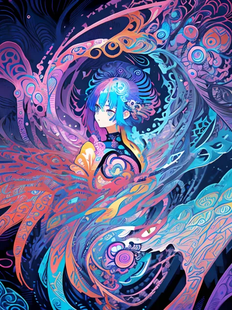 perfect anime illustration,indigo eye, wind, krystal, intricate background, extremely detailed, (fractal art:1.2), colorful, (ze...