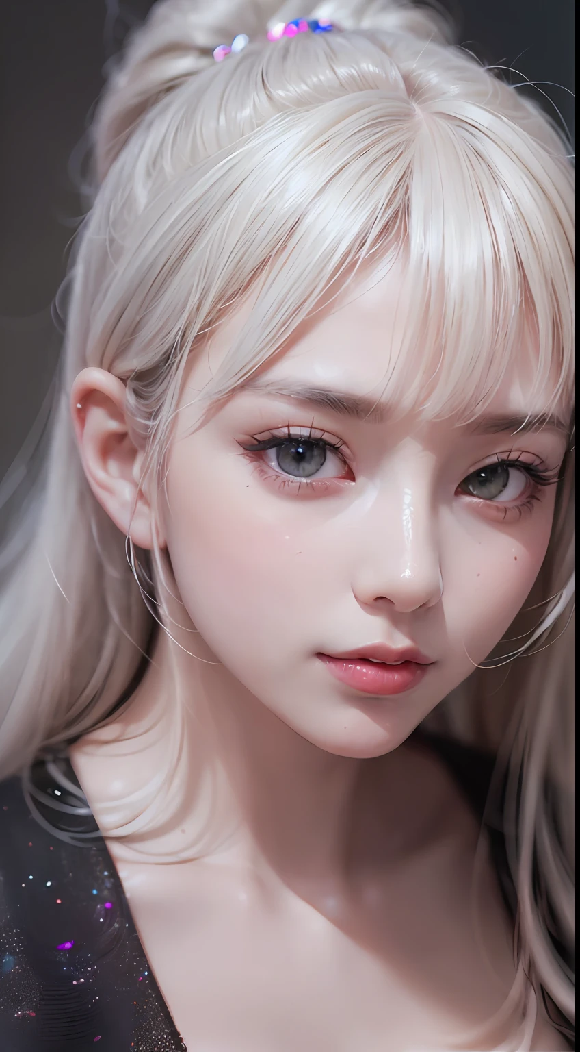 (8k, RAW photo, photorealistic:1.25) ,( lipgloss, eyelashes, gloss-face, glossy skin, best quality, ultra highres, depth of field, chromatic aberration, caustics, Broad lighting, natural shading,Kpop idol) looking at viewer with a serene and goddess-like happiness, baby face, gigantic breasts, perfect , Nsfw