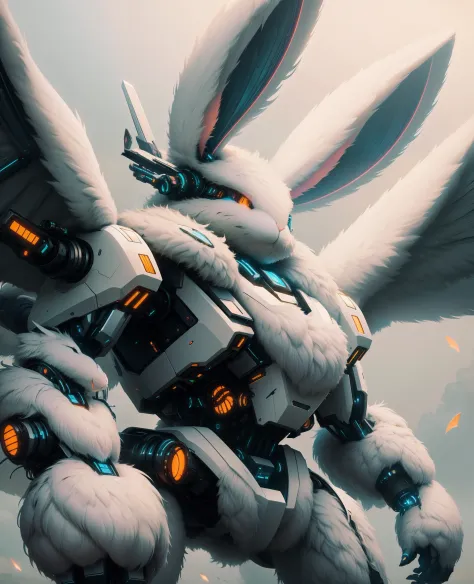 bunnytech ,   fluffy ,  
best quality, ultra high res, dragon mecha,wings,