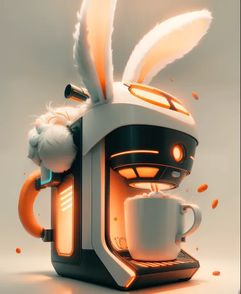 bunnytech ,   fluffy ,  carrots, scifi,
coffee machine , mug,