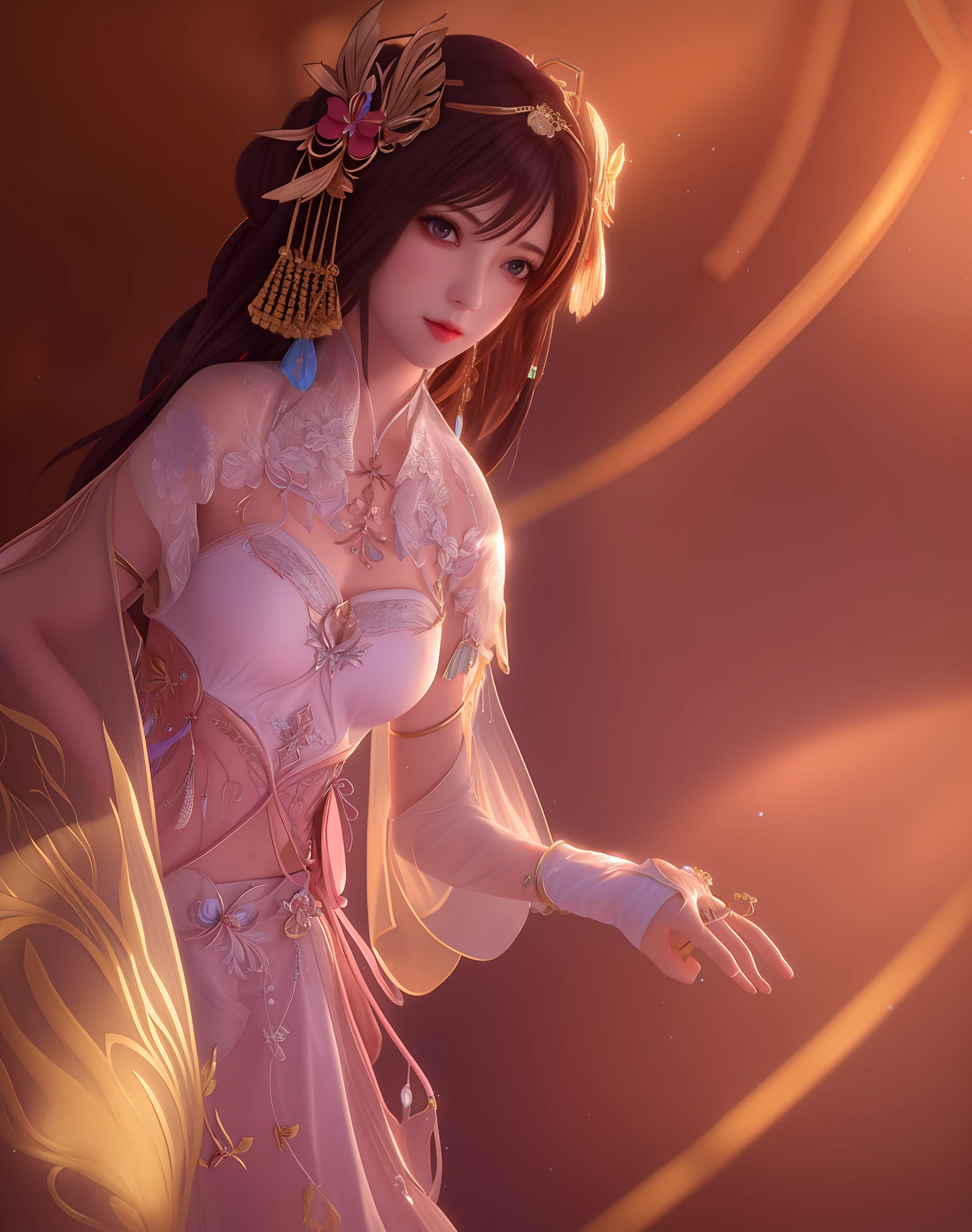 best qualtiy， tmasterpiece， A high resolution，（（（ 1girll）））， battleground background，Pink ancient Chinese transparent bikini， cloak，Gauze clotheetalcollar，hair adornments， choker necklace， jewely， beautiful  face， small heads，after sexing_Body， Tyndall effect， realisticlying， edge lit， twotonelighting， （highdetailskin：1.2），tmasterpiece:1.3， 8K  UHD，Fine eyes，double eyelid， digital SLR camera， gentle illumination， high high quality， Volumetriclighting， Frankness， photore， A high resolution， 4K， 8K， bokeh，Milky bikini，C Cup，with light glowing，Embroidery on the chest，metal breastplate，tight-fitting，Exposing the abdomen，missiles，Short wrist guards，stocklings，Lace，Beautiful Women with Perfect Figure，Capture from different angles