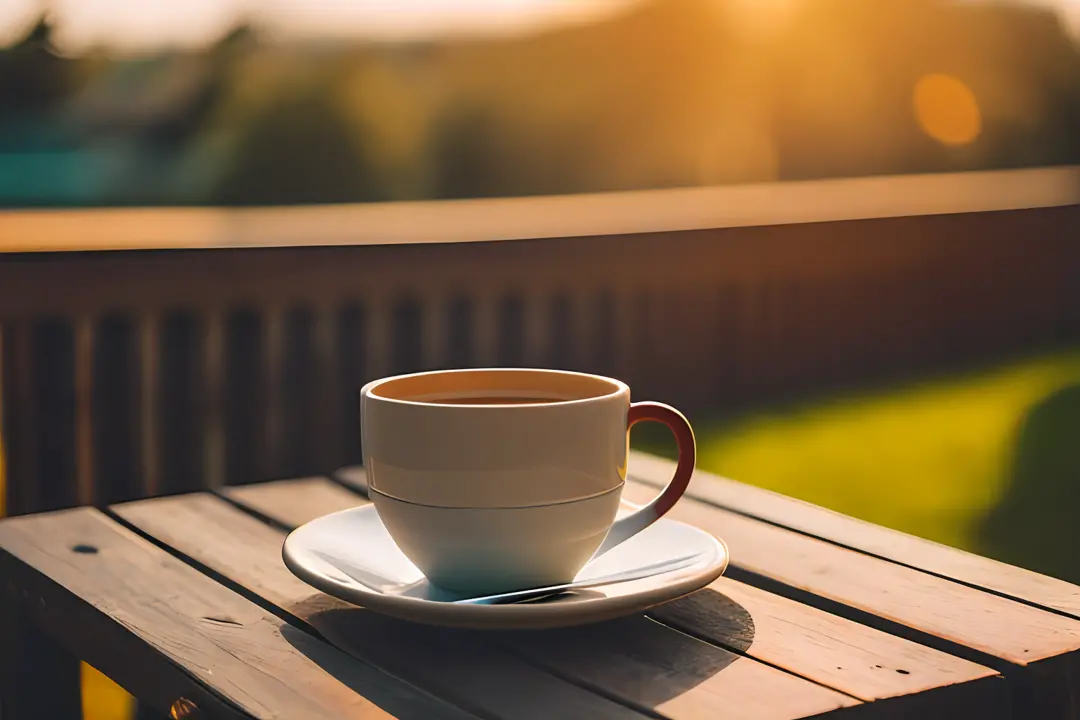 photo, indoor, soft, vivid, zeiss_style,coffee on table, wood cup of coffee,evening outdoors, masterpiece, best quality, super d...