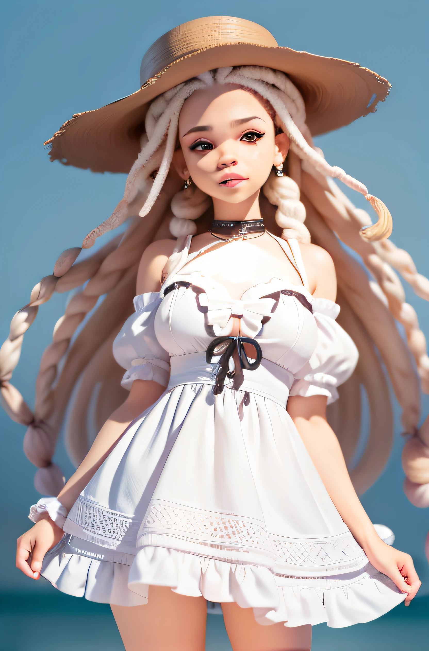 A close up of a doll with long hair wearing a hat - SeaArt AI