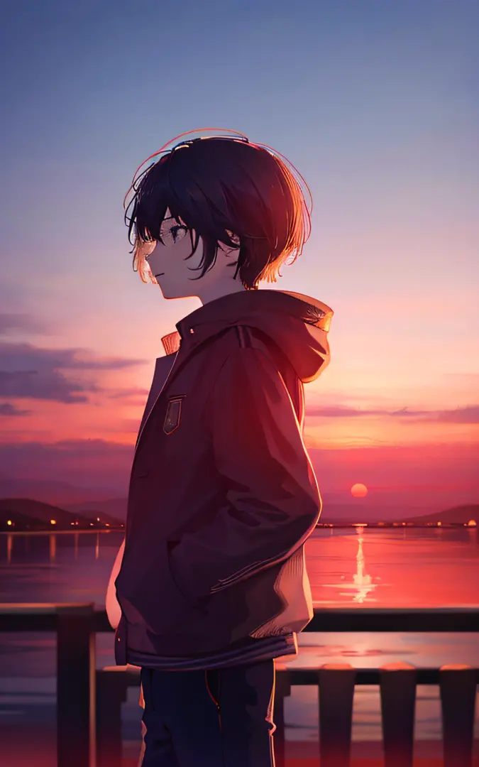 1boy, the sunset,