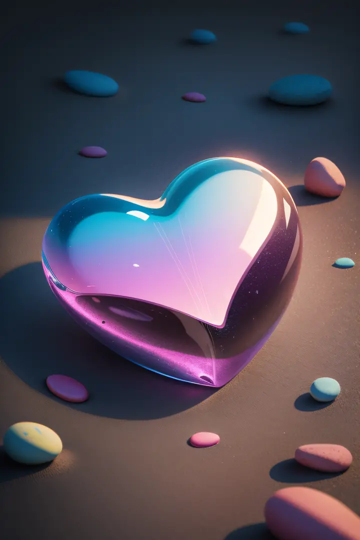 The colorful pebbles are transparent and have a large heart shape