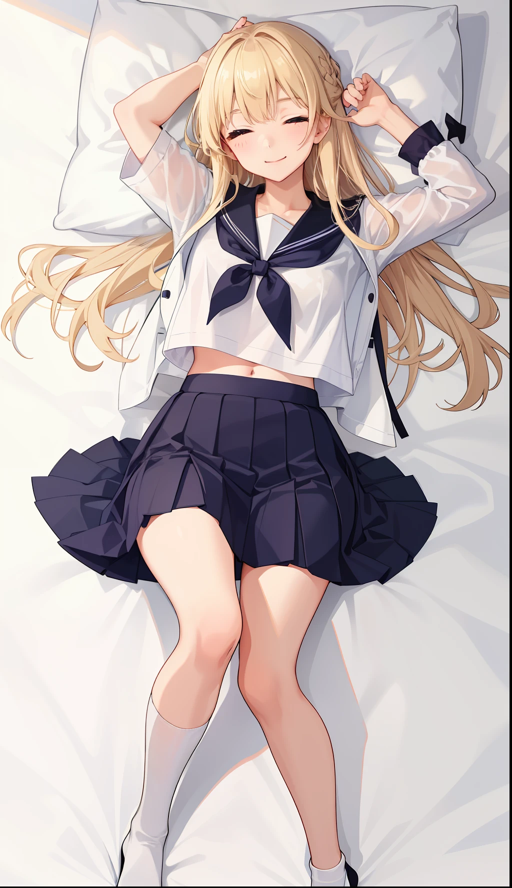 Anime girl in uniform laying on bed with her ass assorted