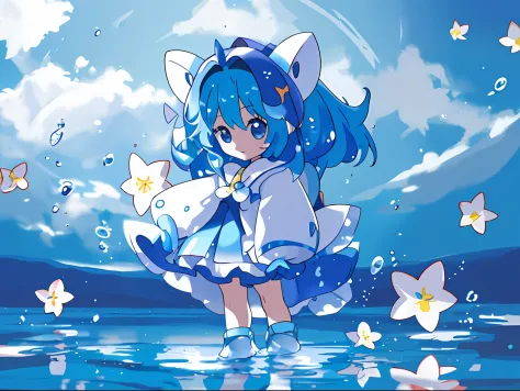 anime girl with blue hair and white dress standing in water, cute anime mouse girl, guviz-style artwork, guviz, anime art wallpa...