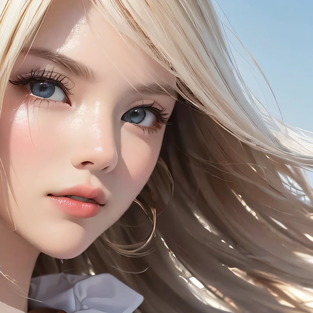 (8K, RAW Photos, of the highest quality, Masterpieces: 1.2), (Realistic, Photorealistic: 1.37), Highest Quality, Ultra High Resolution, light  leaks, Dynamic lighting, Slim and smooth skin, (Full body:1.3), (Soft Saturation: 1.6), (Fair skin: 1.2), (Glossy skin: 1.1), Oiled skin, 22 years old, Night, shiny white blonde, Well-formed, Hair fluttering in the wind, Close-up shot of face only, Physically Based Rendering, From multiple angles, The bikini