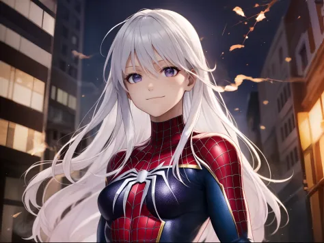 Enterprise in detailed Spider-Man costume,medium breasts,superhero pose,standing in ruined city,smoke,sparks,(8k),scratches,clos...