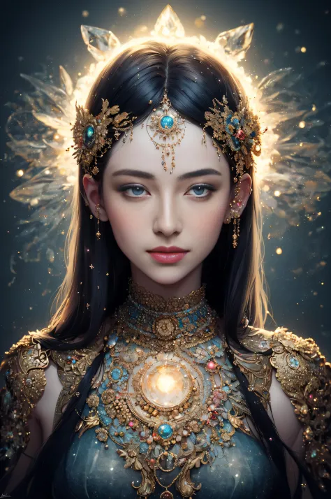One wears a crown on his head，Woman in blue dress, a beautiful fantasy empress, ((a beautiful fantasy empress)), a stunning portrait of a goddess, beautiful fantasy art portrait, beautiful fantasy art, digital fantasy art ), beautiful fantasy portrait, por...