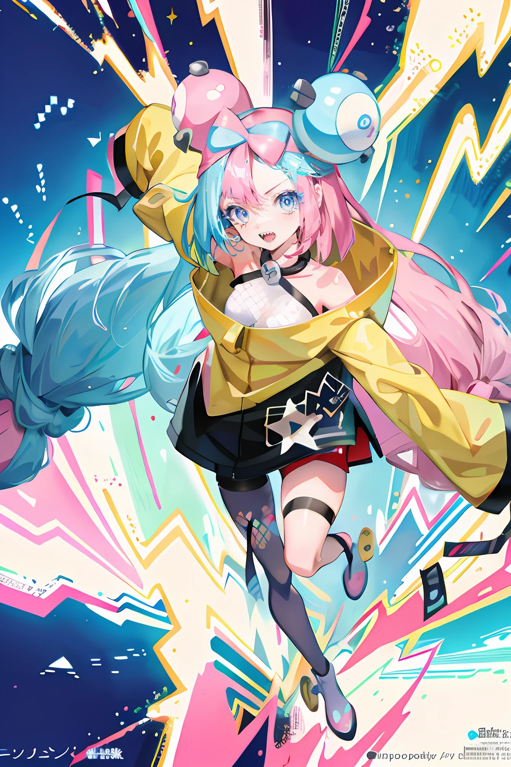 Anime disabled girl holding Pokemon ball，Pink hair and blue eyes, Only one left leg, illustration pokemon, style of anime4 K, Anime style. 8K, High quality anime art style, An anime cover, Best anime 4k konachan wallpaper, Anime art style, style of anime, Anime style illustration, Anime style artwork, Best Rated on pixiv, trending on artstation pixiv，dentes pontiagudos