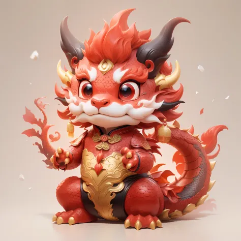 There is a statue of a red dragon，There are gold and red decorations, smooth chinese dragon, 8k octae render photo, colored zbrush render, 3D model of a Japanese mascot, china silk 3d dragon, 3 d render stylized, chinese dragon concept art, inspired by Par...