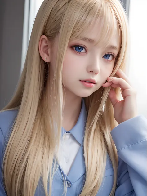 portlate、School Uniforms、bright expression、poneyTail、Young shiny shiny white shiny skin、Best Looks、Blonde reflected light、Blonde...