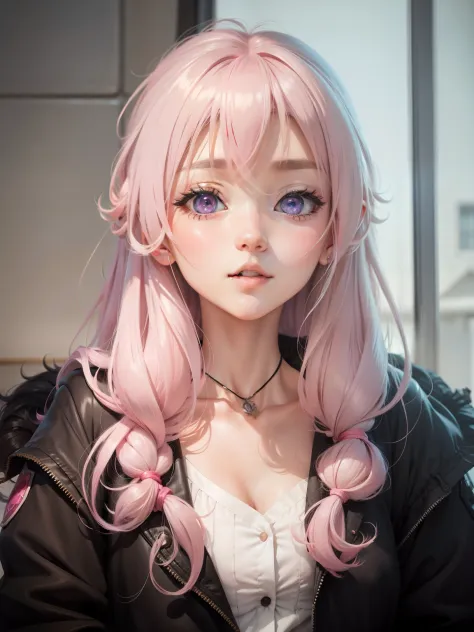 Anime Beautiful Girl，No bangs，Pink love pupils