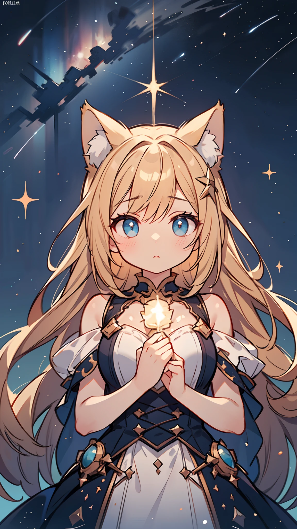 "An alluring cat girl captivated by the serene night, engulfed in the enchanting splendor of a celestial constellation and the mesmerizing beauty of the Milky Way.", masterpiece, cinematic lighting, dramatic feeling, expressive, animal ears, mesmerizing eyes