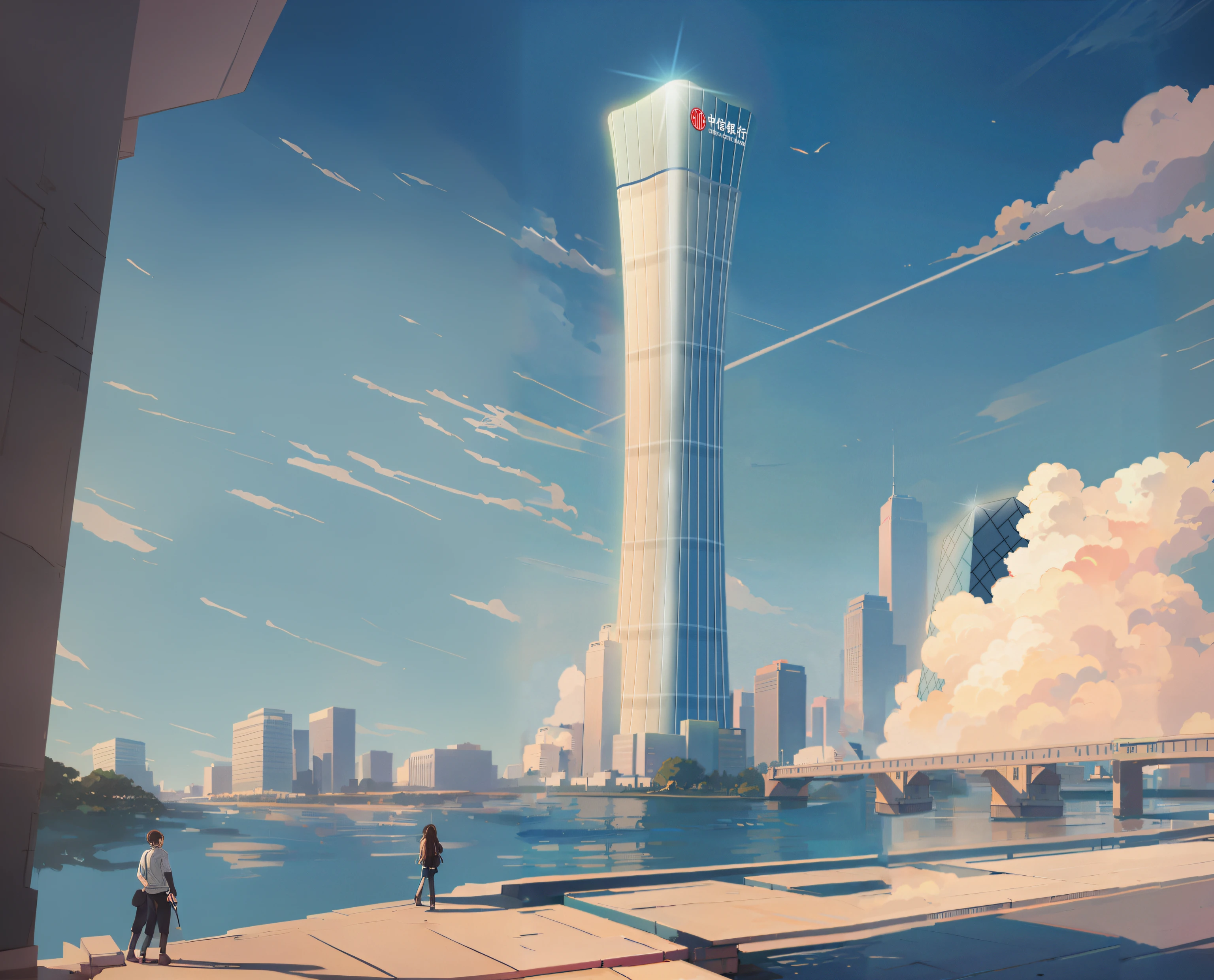 Anime - urban style painting with tall towers in the background, Anime landscape concept art, smooth digital concept art, in the style of makoto shinkai, ( ( Makoto Shinkai ) ), inspired by Makoto Shinkai, Makoto Shinkai. —h 2160, ross tran. scenery background, anime style cityscape