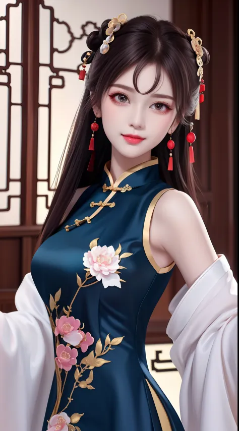 Need,tmasterpiece,A high resolution,1girll,Blushlush,(Seductive smile:0.8),starpupil,Chinese shoulder suction red Hanfu,hair ado...