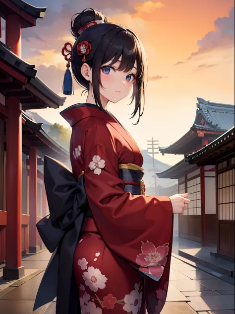 Masterpiece, best quality, hd, faceless woman,woman without face, scary, wear kimono, japanese myth, temple background