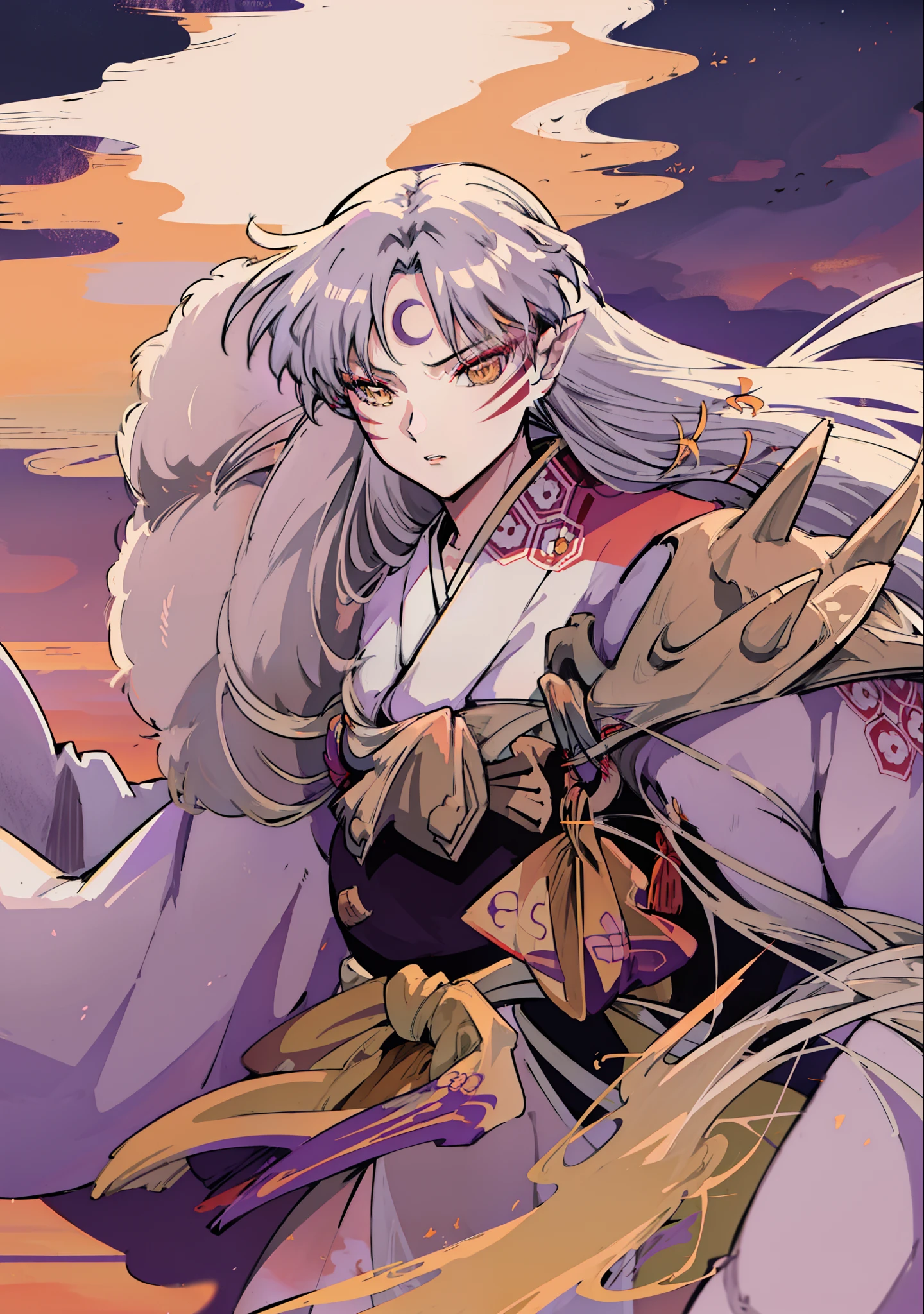 Sesshomaru, Yellow eyes, Anime, Perfect face, Perfect Lighting - SeaArt AI