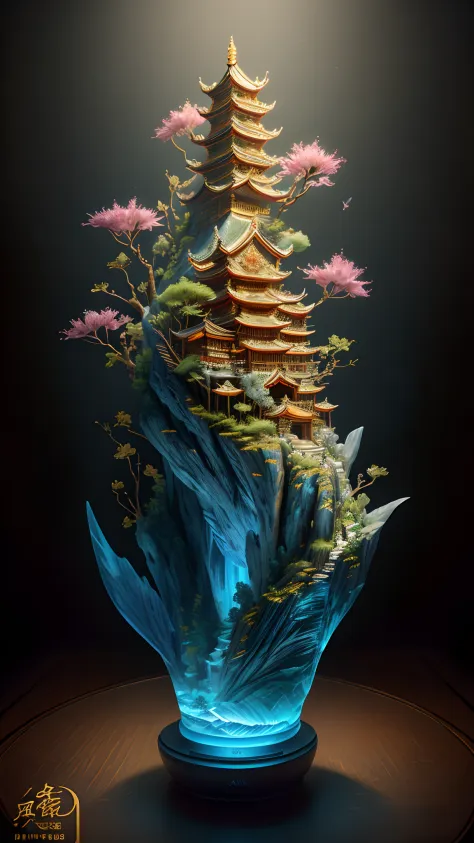 best quality, realistic, photorealistic,  ultra detailed, "Mountain of Flower and Fruit+Fairy+Chinese Architecture" highly detai...