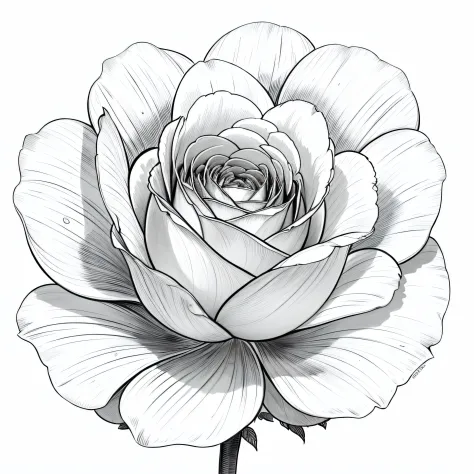 Close-up of flowers，A blooming rose，Front view，Simple，Hand-drawn draft，No coloring required，There are pressure-sensitive line dr...