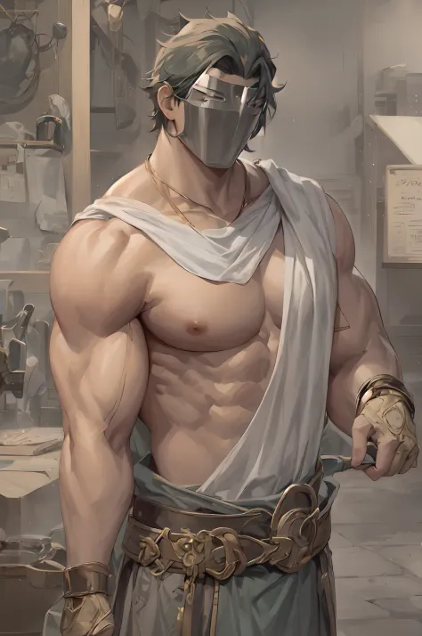 anime style, anime, peplos, greek clothes, mature male, muscular, blacksmith, Masterpiece, absurdres, fine detail, HDR, solo, up...